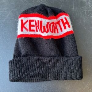 Vintage 1980's Kenworth Trucking Black Red White Knit‎ Beanie Hat Black Red